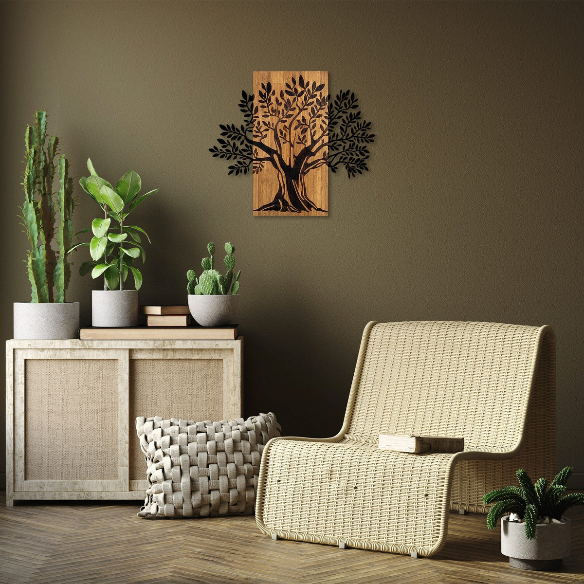 Accesoriu decorativ Monumental Tree 2, nuc/negru, lemn/metal, 64x58 cm