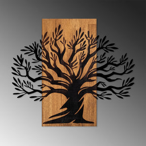 Accesoriu decorativ Monumental Tree, negru,stejar, lemn/metal, 67x58 cm