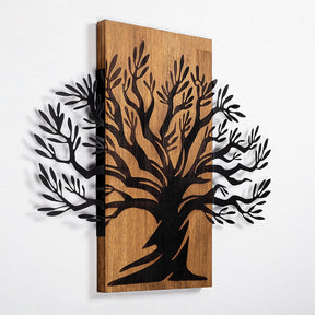 Accesoriu decorativ Monumental Tree, negru,stejar, lemn/metal, 67x58 cm