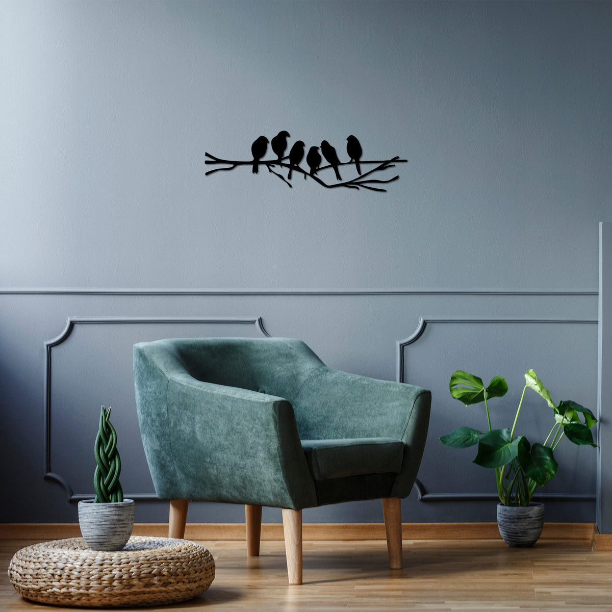 Accesoriu decorativ Birds On The Branch, negru, metal, 70x21 cm
