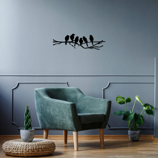 Accesoriu decorativ Birds On The Branch, negru, metal, 70x21 cm