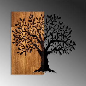 Decoratiune perete Mysterious Tree - 371, stejar/negru, lemn/metal, 60x58 cm