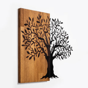 Decoratiune perete Mysterious Tree - 371, stejar/negru, lemn/metal, 60x58 cm