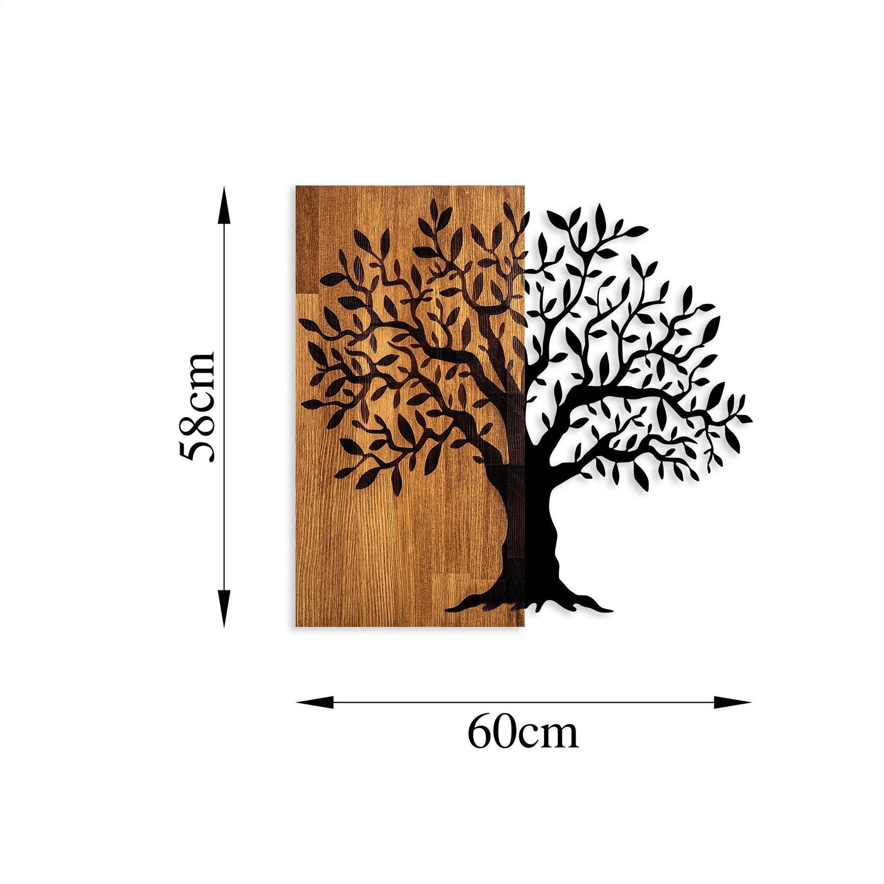 Decoratiune perete Mysterious Tree - 371, stejar/negru, lemn/metal, 60x58 cm