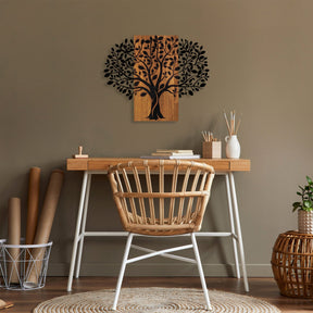 Accesoriu decorativ Magical Tree-378, negru/stejar, lemn/metal, 73x58 cm