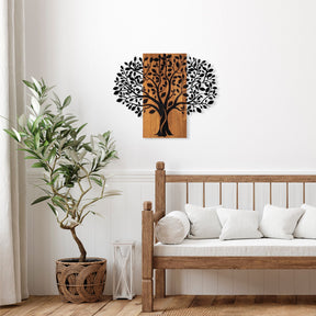 Accesoriu decorativ Magical Tree-378, negru/stejar, lemn/metal, 73x58 cm