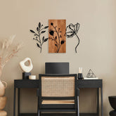 Decoratiune perete Triple Flowers, lemn/metal, 86x58 cm