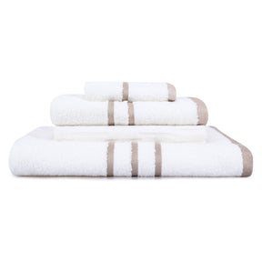 Set 4 prosoape bucatarie Linda, 50x70-90x145 cm, material bumbac, alb/bej