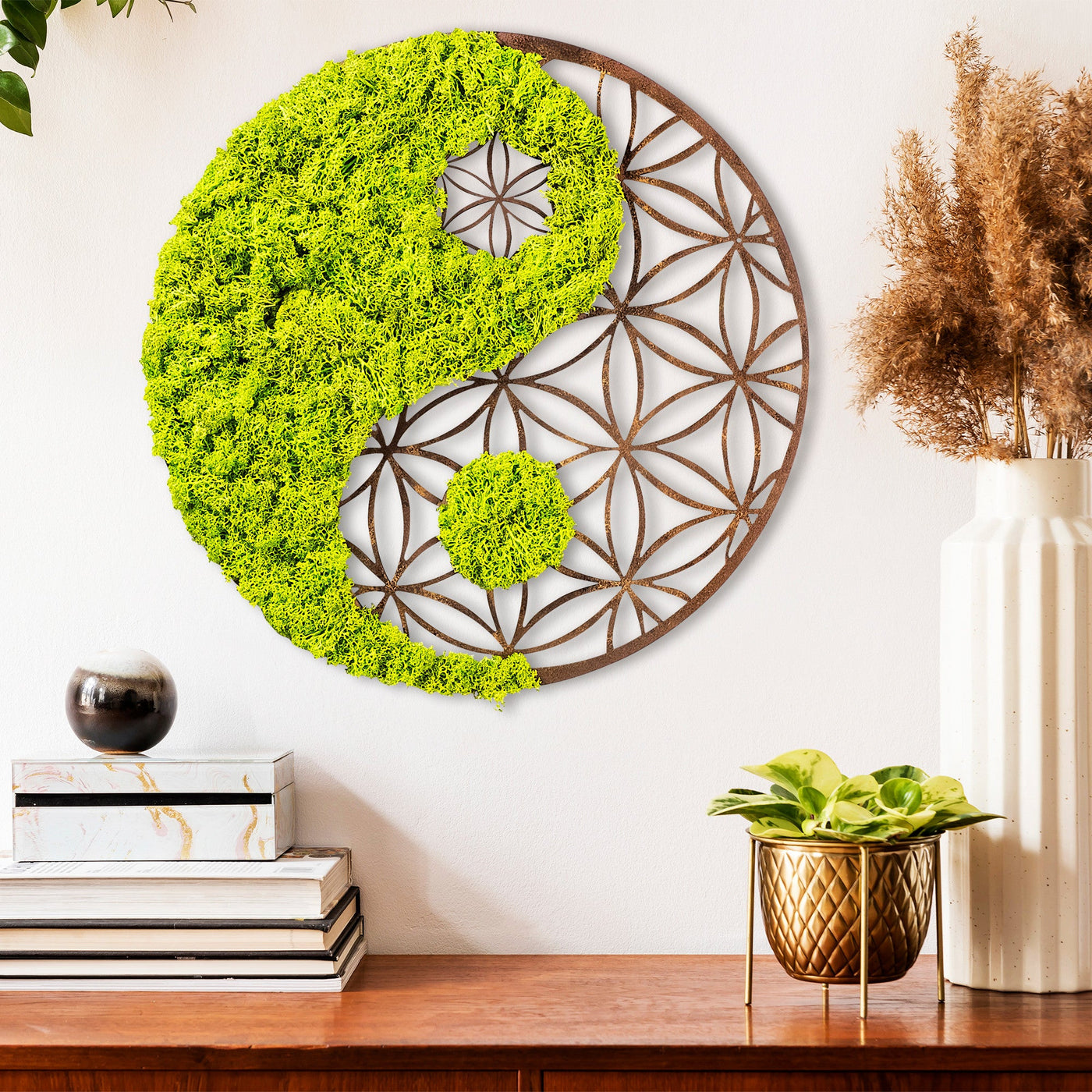 Decoratiune perete YIN YANG, verde/maro, 44x1x44 cm