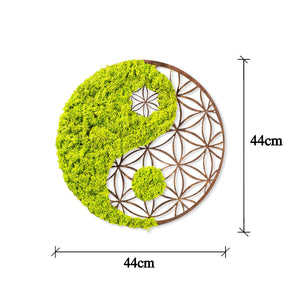 Decoratiune perete Yin Yang, verde, muschi, 44x1x44 cm