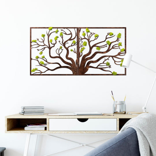 Decoratiune perete Tree 1, maro/verde, muschi, 90x1x44 cm