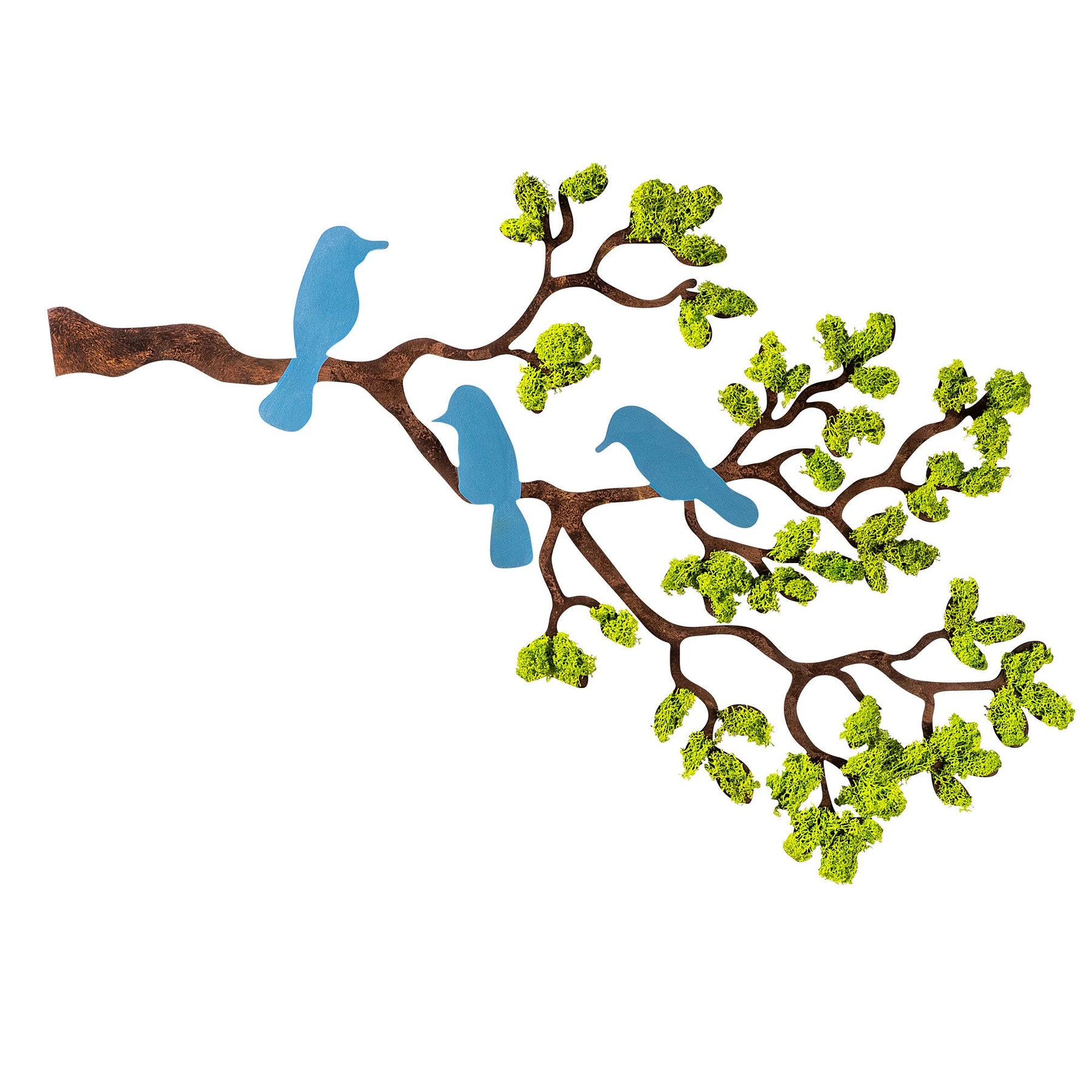 Decoratiune perete Tree 3, verde/albastru, muschi, 79x1x60 cm