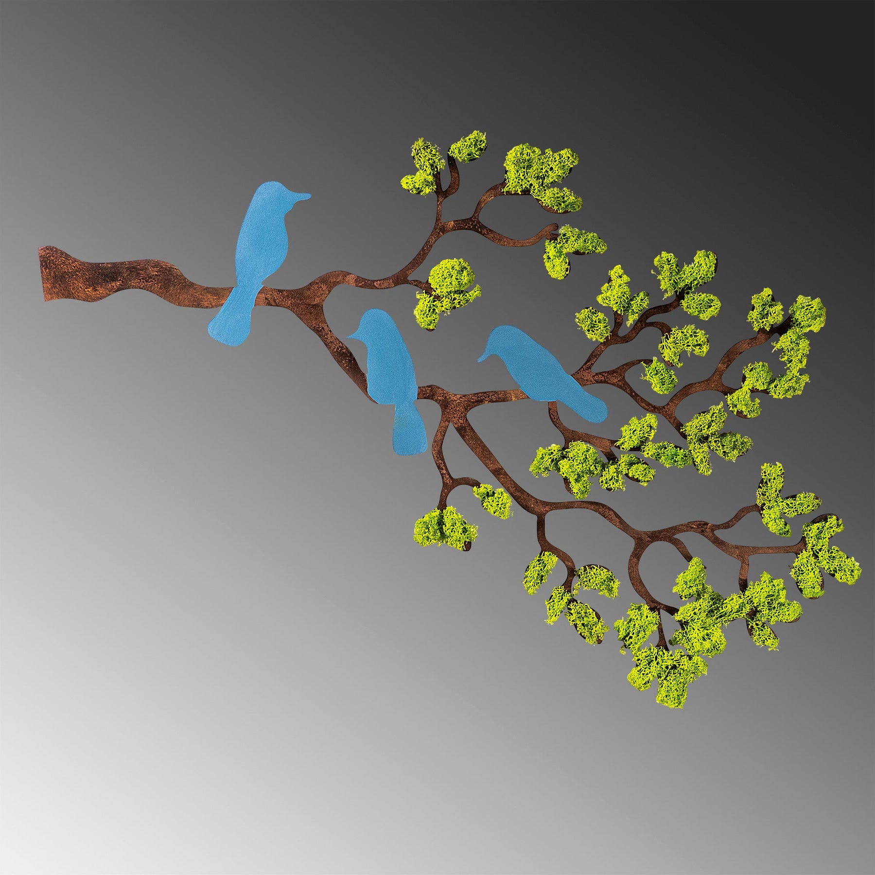 Decoratiune perete Tree 3, verde/albastru, muschi, 79x1x60 cm