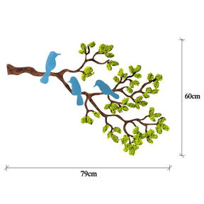 Decoratiune perete Tree 3, verde/albastru, muschi, 79x1x60 cm