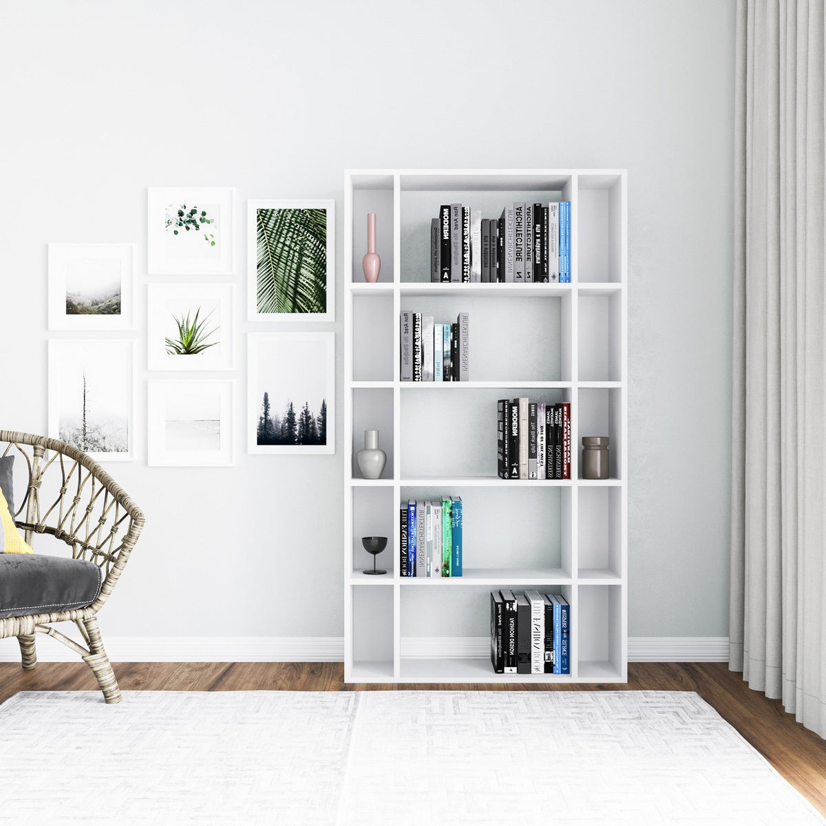 Biblioteca Sanborn, alb, PAL melaminat, 90x25x164 cm