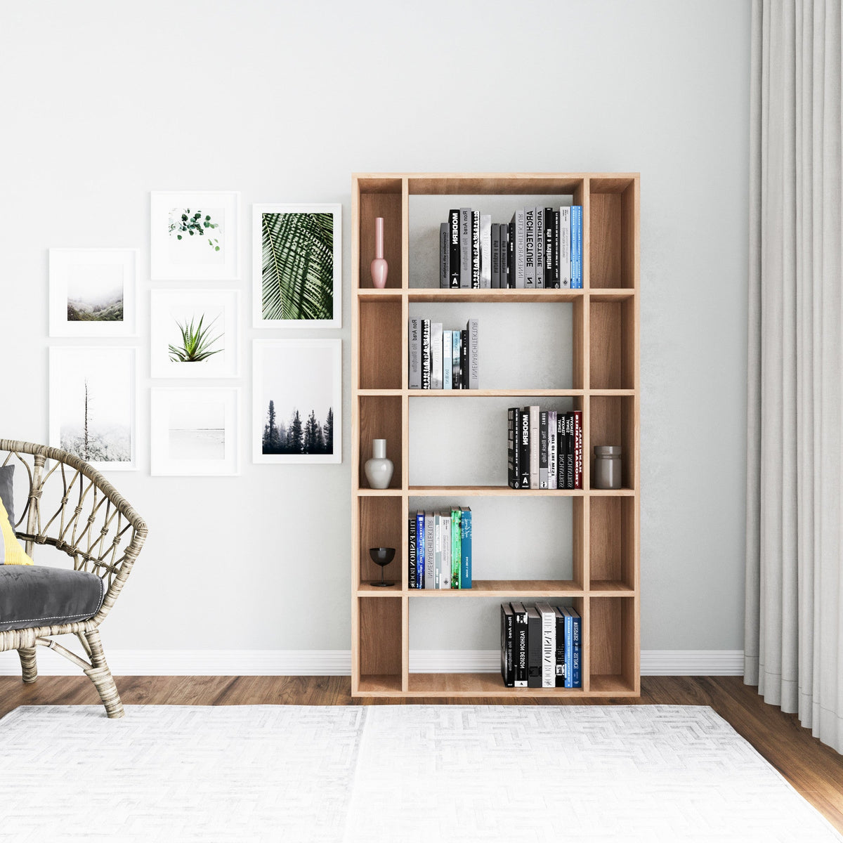 Biblioteca Sanborn, stejar, PAL melaminat, 90x25x164 cm