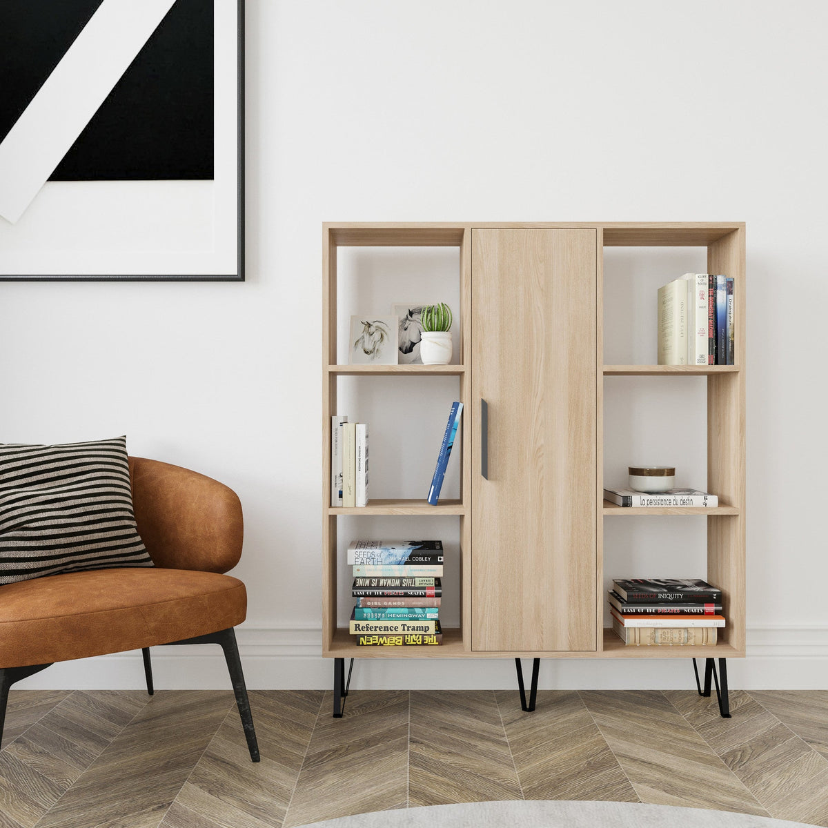 Biblioteca Peoria, stejar, PAL melaminat, 120x25x142 cm