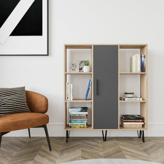 Biblioteca Peoria, stejar/gri antracit, PAL melaminat, 120x25x142 cm