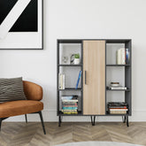 Biblioteca Peoria, gri/stejar, PAL melaminat, 120x25x142 cm