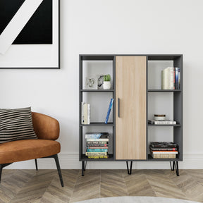 Biblioteca Peoria, gri/stejar, PAL melaminat, 120x25x142 cm