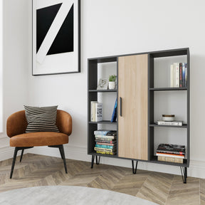 Biblioteca Peoria, gri/stejar, PAL melaminat, 120x25x142 cm