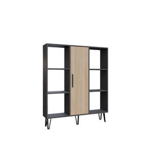 Biblioteca Peoria, gri/stejar, PAL melaminat, 120x25x142 cm