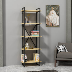 Etajera Elston 600, negru/stejar, PAL, 60x34x180 cm