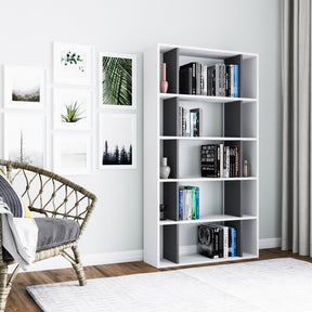 BIblioteca Sanborn, alb/gri, PAL melaminat, 90x25x164 cm
