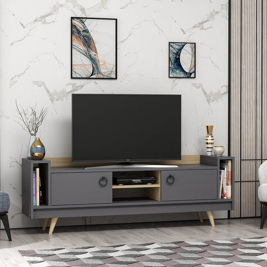 Comoda TV Tyler, gri antracit/stejar, PAL melaminat, 160x36x54 cm