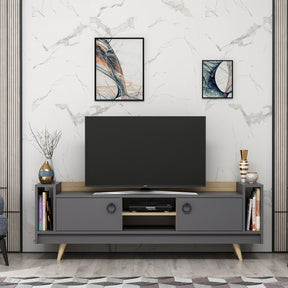 Comoda TV Tyler, gri antracit/stejar, PAL melaminat, 160x36x54 cm