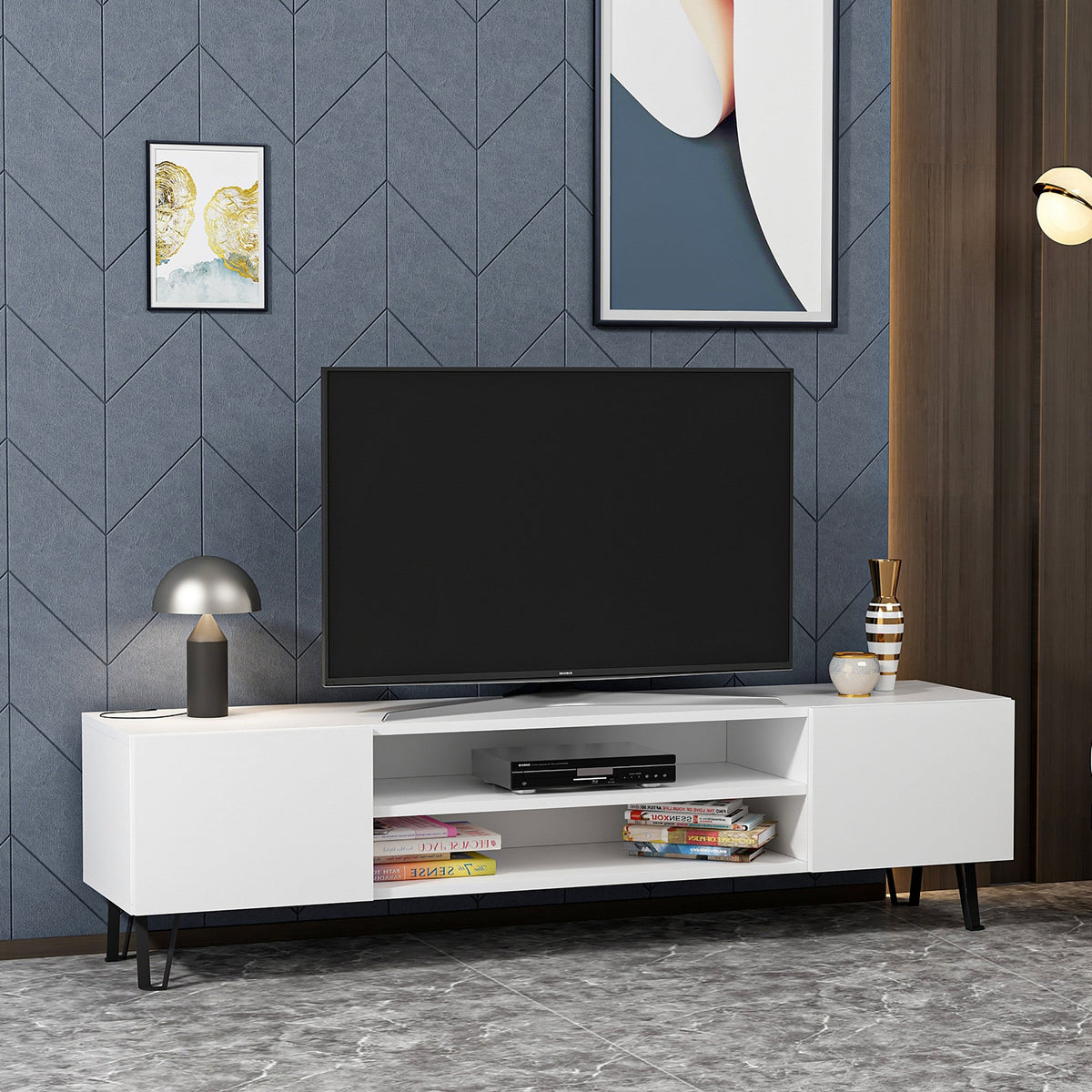Comoda TV Bloom, alb, PAL melaminat, 160x37x47 cm