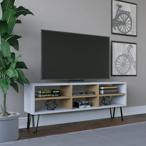 Comoda TV Judd, alb/stejar, PAL, 120x25x47 cm