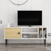 Comoda TV Arven, alb/stejar, 120x25x52 cm