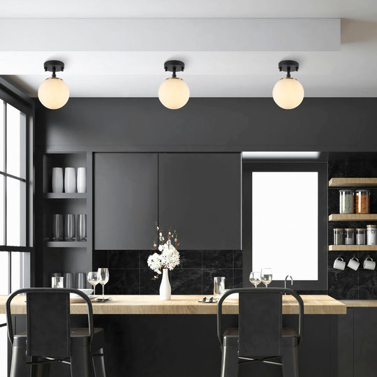 Abajur Atmaca - 10210, cadru metalic/sticla, negru/alb, 15x23 cm