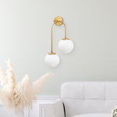 Lampa de perete Jewel, 10585, 2 becuri la inaltimi diferite, metal/sticla, auriu/alb, 30x24x55 cm