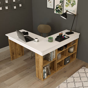 Birou CT5-AW, alb/pin, PAL melaminat, 129x72x120 cm