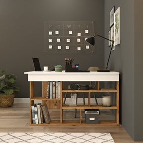 Birou CT5-AW, alb/pin, PAL melaminat, 129x72x120 cm