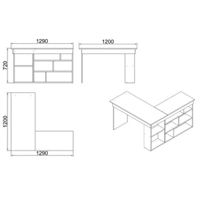 Birou CT5-AW, alb/pin, PAL melaminat, 129x72x120 cm
