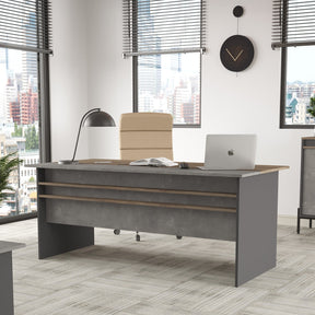Birou VS1 - CGA, gri/nuc, PAL melaminat, 180x89.5x75 cm