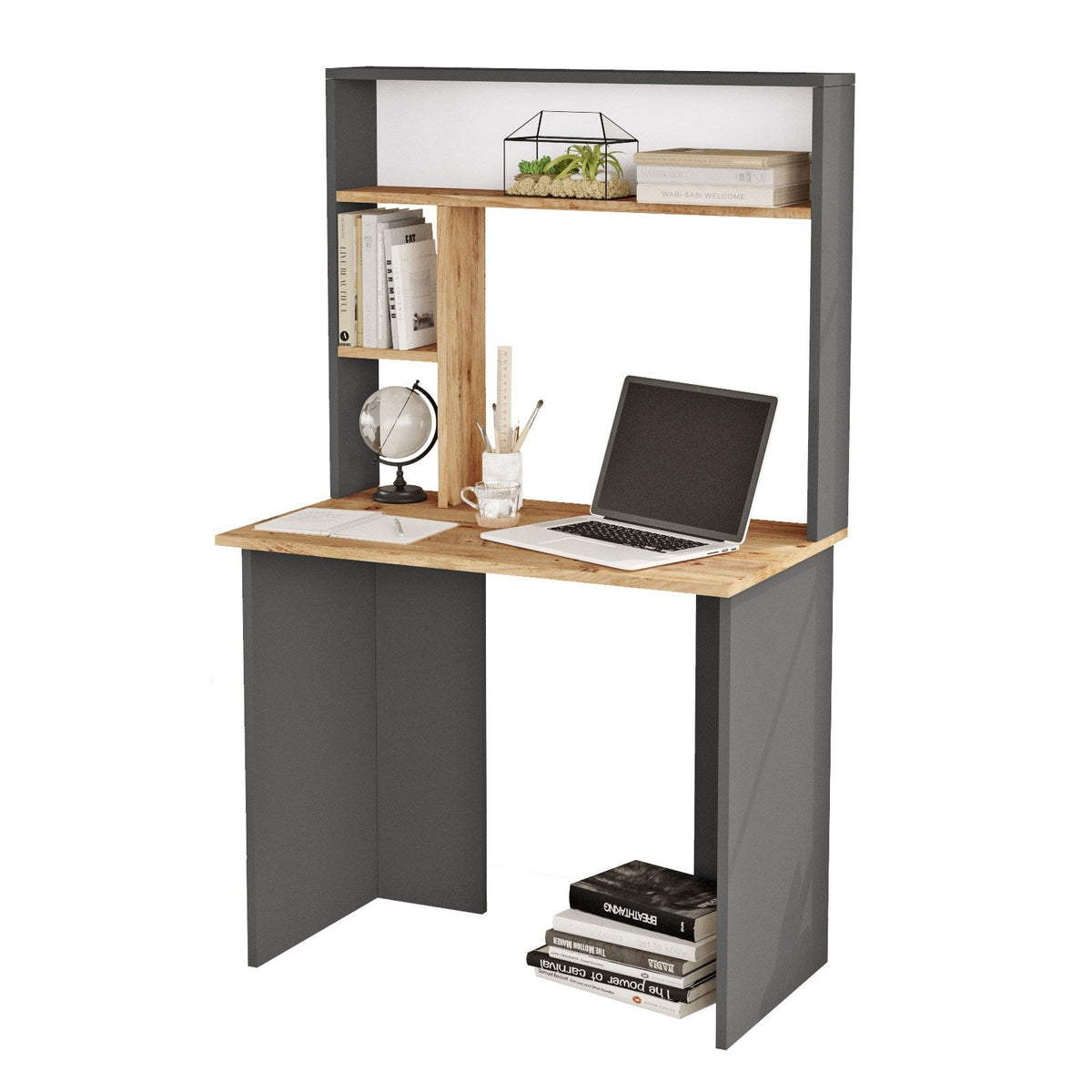 Birou BR2-AA, gri/stejar, PAL, 90x52x149 cm