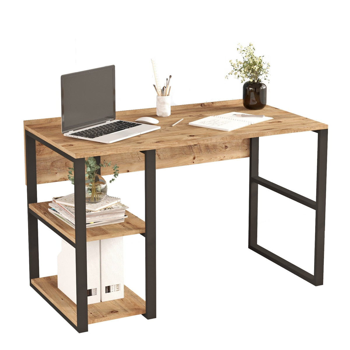 Birou ML8-A, stejar, PAL/metal, 120x60x75 cm