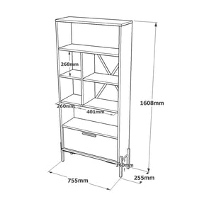 Biblioteca VS4 - CGA, gri/nuc, PAL melaminat/metal, 75.5x44.5x161 cm