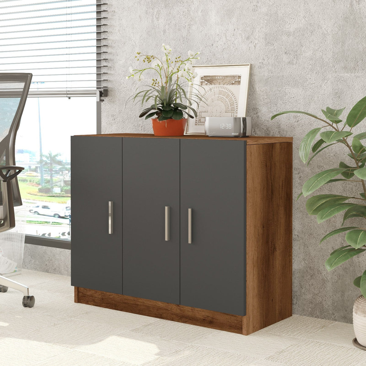 Comoda 956LCS1501, nuc/gri, PAL melaminat, 89x38x74 cm