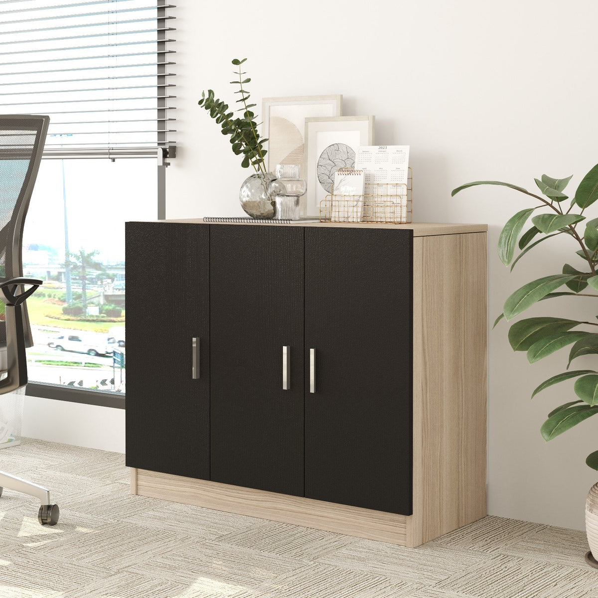 Comoda 956LCS1502, stejar/negru, PAL melaminat, 89x38x74 cm