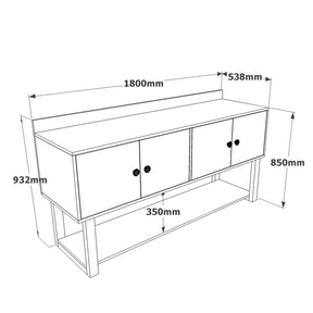 Comoda MN04-BA, nuc/gri, PAL/metal, 180x85x93 cm