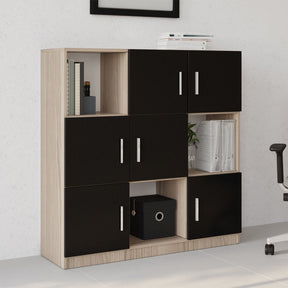 Comoda inalta VO7 - OB, negru/stejar, PAL melaminat, 120x38x122 cm