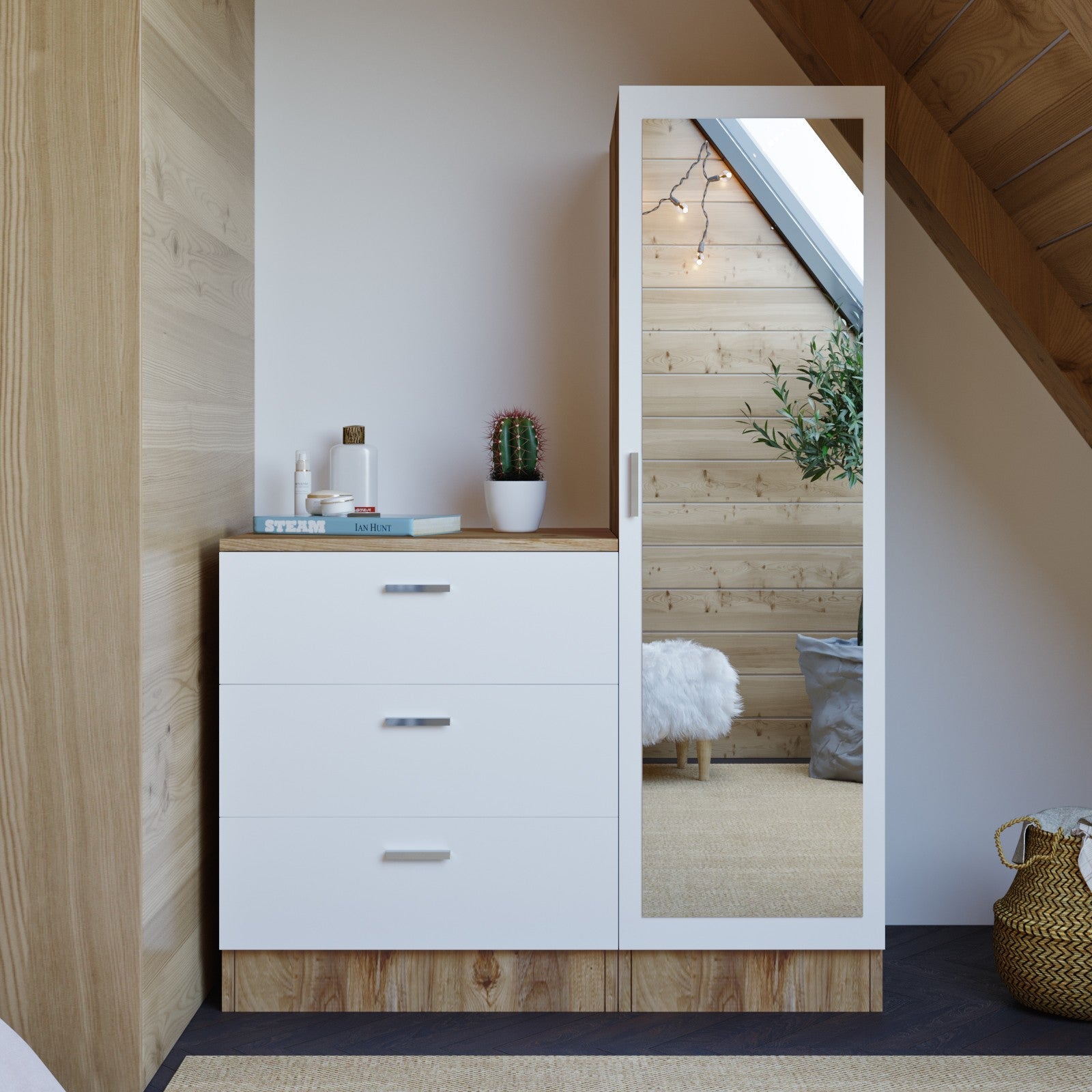 Dulap CC6-AW, alb/stejar, PAL, 100x47x140 cm