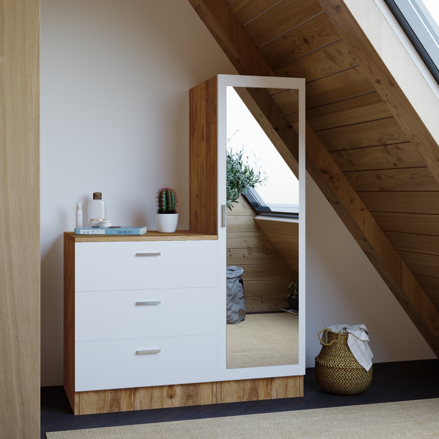 Dulap CC6-AW, alb/stejar, PAL, 100x47x140 cm