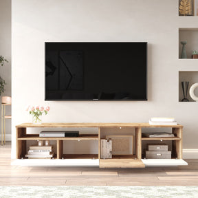 Comoda TV FR5 - AW, din PAL melaminat, alb/stejar, 180x45x45 cm