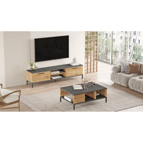 Set masuta cafea si comoda TV RL5-AA, stejar/gri, PAL melaminat